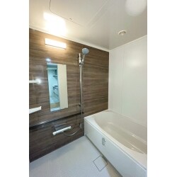 鏡面にはアクセントパネルを使用しております。
お掃除がしやくすく、床も冷たくなりにくく、乾きやすいのが特徴です。
