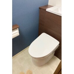 箱の中にタンクが収まり、手洗いが上部についている機器を選んだので、トイレ内がとてもスッキリしました。

採用設備：キャビネット式便器　TOTO　レストパル
