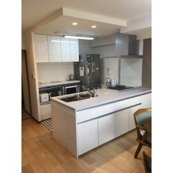 ご友人と集まってお料理教室を開くのが趣味とのことから、キッチンを囲みながら楽しく調理ができるペニンシュラ型キッチンに新調しました。
周辺の壁を撤去し、LDK全体が開放的な空間になりました。