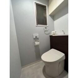 収納にお悩みであったトイレをTOTO”レストパル”にリフォームしました。タンクがキャビネットで隠れているため日々のお手入れが軽減されました。
ブルーグレー×ホワイトの内装で清潔感あふれる爽やかなトイレ空間に生まれ変わりました。
