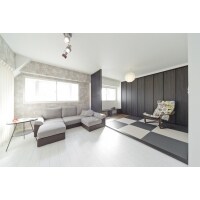 黒白のスタイリッシュな広々リビング、こだわりの断熱住宅