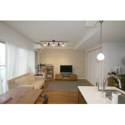 リビング壁面のアクセントとして、エコカラットを採用。