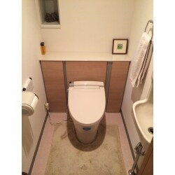 シンプルな木調扉で落ち着くトイレに