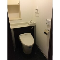 LIXILのリフォレと言います。リフォレに変えるとこんなにスッキリ。
すべて、中に納まり、まだトイレットペーパーや洗剤なども収納できるのです。