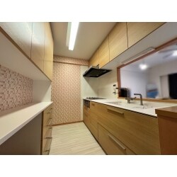 システムキッチンの入れ替え工事を行いました。背面収納に関しては、別途建具専門業者の方と打ち合わせして施工致しました。お客様のご意向を盛り込んだ素敵なキッチンとなります。