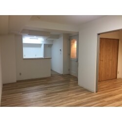 和室をリビングとつながる洋室へ改修しました。明るい雰囲気にしたいというご要望のもと、圧迫感を感じにくい半透明パネルの吊り戸や明るいテイストの内装材を使用しました。