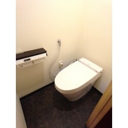 隅付タンクのトイレを、リクシルのタンクレストイレ「サティス」にリフォームし、スッキリしたトイレ空間に仕上がりました。サティスは、汚れが付きにくいため、日々のお手入れはとても楽にできますし、今まであった手洗い器の掃除や水はねなどもしなくて済むとご好評いただいたリフォームとなりました。（2016年10月現在：世界最小）