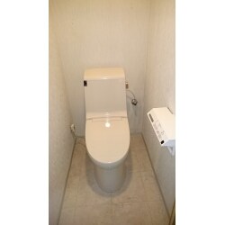 タンクと便座が一体型になっているトイレへ交換しました。
便座のリフトアップができるタイプなので、お掃除も簡単です。