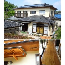 木材をふんだんに使用した『和』の住宅も丁寧に塗装工事いたします。
お客様が気にされていた玄関や軒の木部は木目を残し塗装しています。外部施工後は、内部の縁側や廊下、窓枠、和室壁の塗装工事もご依頼いただきました。