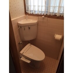 便器下部に亀裂が入っていた為、トイレ丸ごとの交換に至りました。
トイレスペースが限られていたので、タンクとトイレを結ぶ給水管を鋭角に曲がったものを利用することでスペースを確保することができました。