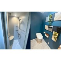 ネイビー×木目 北欧風の水廻りリフォーム