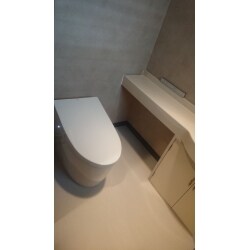 30年近く使用されたトイレ。お手入れはしっかりされており、とても30年使用したものとは思えないくらいキレイではありましたが、新しい機能のトイレに取り替えされたく、リフォームのご相談を頂きました。１Fは長年の夢だったタンクレストイレへ、床はお手入れが便利なクッションフロアへ張り替えさせて頂きました。２Fのトイレ本体は、お掃除がしやすくコンパクトなタイプがご希望でしたので、背面に便利な収納カウンターと手洗器が一体となったものへ。こちらも床はクッションフロアへ張り替えをいたしました。施工後、お客様から大変ご満足頂けたとおっしゃって頂き、本当に嬉しく思います。