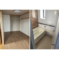 マンションリフォームのご相談をいただきました。リフォームのきっかけは、キッチンのレンジフードの交換でしたが、浴室・洗面化粧台の水栓の交換、玄関扉の修繕、和室から洋室へリフォームさせていただきました。畳を撤去し、フローリングを貼り、襖は洋室にマッチするような柄をお選びいただきました。時間を大切にされるお施主様でしたので、浴室の仕様につきましては、入浴時のリラックス効果を重点にお打合せを進めさせていただきました。LIXILのリノビオVのKタイプ（スマートエスコートバー・まる洗いカウンター・ワイドレバー水栓）をご採用いただきました。