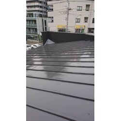 錆びついた屋根の下地工事を行い、下塗りには錆止めを施しました。中塗り、上塗りと作業を丁寧に行いました。