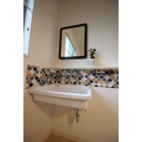 あえてリビングに!見せるオープン洗面