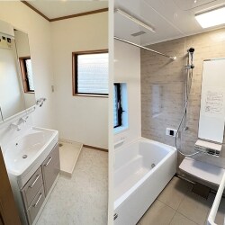 給湯配管の更新に伴って、浴室と洗面室をリフォーム致しました。タカラのホーロー製を取り入れて見ました。