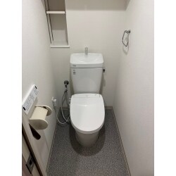 お掃除が簡単で、節水効果がしっかりしているトイレへ交換しました。 便器のふちを丸ごとなくしたフチレス形状で、さっとひと拭きでお掃除がラクラクです。 ガンコな水垢も汚れも水の力でスルっと落とせるお掃除ラクラクな衛生陶器です。 ウォシュレットは使用後に銀イオン水でノズルをしっかり洗浄・除菌します。 便器鉢内に気流を発生させ、循環させて鉢内をくまなく強力に消臭します。 使わないときは自動的に便座の温度と湯温を下げて節電します。 超節水タイプなので、もともと設置されていた大10L便器と比べ、半分も節水できるので、3日でお風呂一杯以上の節水効果があります。