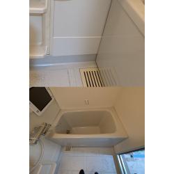 【1】壁下部のサビの補修、【2】浴槽交換の施工をしました。『気になるところだけのプチリフォーム』で、低価格・短工期を実現することができました。