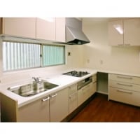 勝手口撤去&高さを揃えたカップボードで広いL字カウンター