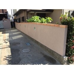 外構ブロックジョリパット仕上げ　外照明工事