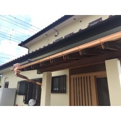 銅製の雨樋です。ツヤもあり綺麗に輝いています。