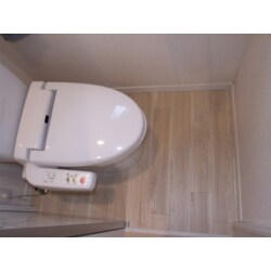 タンクと便器の接合部からわずかに継続的な水漏れがありました。
部材を交換して目下の問題を解消し、せっかくですから床材も新しく張替えました！