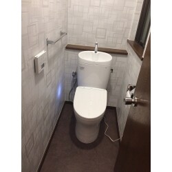 既存のトイレは、便器の後ろ側と側面の掃除がしにくいので、掃除がしやすくて、汚れの落ちやすいトイレに変えたい。
また、壁紙とクッションフロアを貼り替えて、今までとイメージを変えたい。
