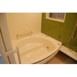 一面だけ緑の壁色をチョイス
今までのお風呂の雰囲気を簡単に変えるのにピッタリ！

