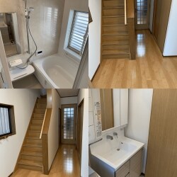 浴室が古くなって来たことと、
廊下と玄関ホールの床がぶかぶかとしてきて、
壁紙も汚れているので、リフォームをいたしました。
