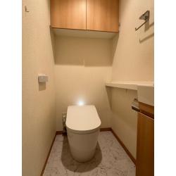 ネオレストLSへ交換し、優雅なウェーブラインと金属調アクセントが空間に華やかさと高級感を演出します。フチなし形状で汚れがたまりにくく、お掃除はひと拭きで簡単。使うたびに便座裏と便器を自動除菌し、清潔な状態を保つ快適なトイレ空間に仕上げました。