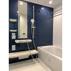 T社のマンションシンラ WKシリーズ Cタイプ を設置いたしました。
アクセントパネルの「ラメールブルー」とベージュカラーのカウンターが良いアクセントになり、高級感のある浴室空間に仕上がりました。
また浴槽・カウンター共に人工大理石仕様になっているので、清掃性も抜群です。