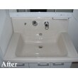 洗面台は三面鏡でお手入れしやすいノーリツのキューボを採用しました。
スクエアなデザインで使いやすいキュービックなカウンターに充実の収納が魅力です。

【仕様】
洗面台：ノーリツ　キューボ　W750