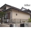 下地処理後は、下地材を塗り、その後中塗り・上塗りになります。
仕上げ剤は日本ペイントのオーデフレッシュSi100Ⅱを塗布しました。 これで約10年は安心です。
また、お手入れしていなかったお庭の植栽をカットし、テラスの屋根を復旧しました。