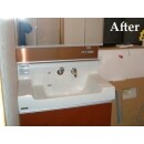 洗面化粧台はW:900のクリナップ　Ｓを採用。
引き出しホース式水栓やオールスライド収納で、使い易く、収納もＵＰしました。