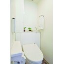 トイレの配管を隠すとともにカウンター付きの手洗いを設置して利便性も大幅アップ。
