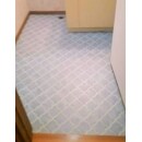 洗面所の床もレトロで可愛い色柄になりました。
水廻りの床は物件購入時に変えておくと安心です。