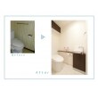 トイレの面積を広げて狭さを解消。作り付けの棚はダークブラウンを選ぶことで、他の場所との統一感を図り、シックな空間にまとめました。
