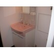 シャワーホースがのびるタイプなので、使い易くなりました。
白を基調とした室内には、ピンクの洗面ボールが映えます。