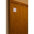 トイレに明かり窓が無かったので既存のドアをくり抜いて木製のコースターを取り入れました。
