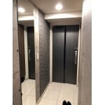 エコカラットとオーダーのミラーを取り付けた玄関ホール