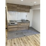 リビングと続くキッチンは統一感を