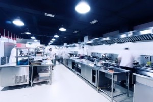 modern hotel kitchen and busy chefs.