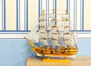 Close up shot of sail ship model