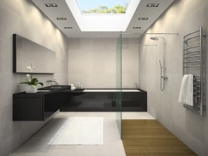 Interior of bathroom with ceiling window 3D rendering