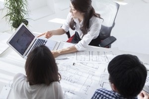 Young couple have visited the real estate agent to look for a house