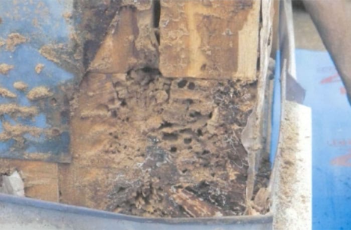 小さなひび割れから発生した大きな柱の腐食