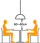 ダイニングにおける照明機器の高さ
