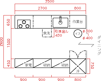 キッチンリフォームプランニング図面